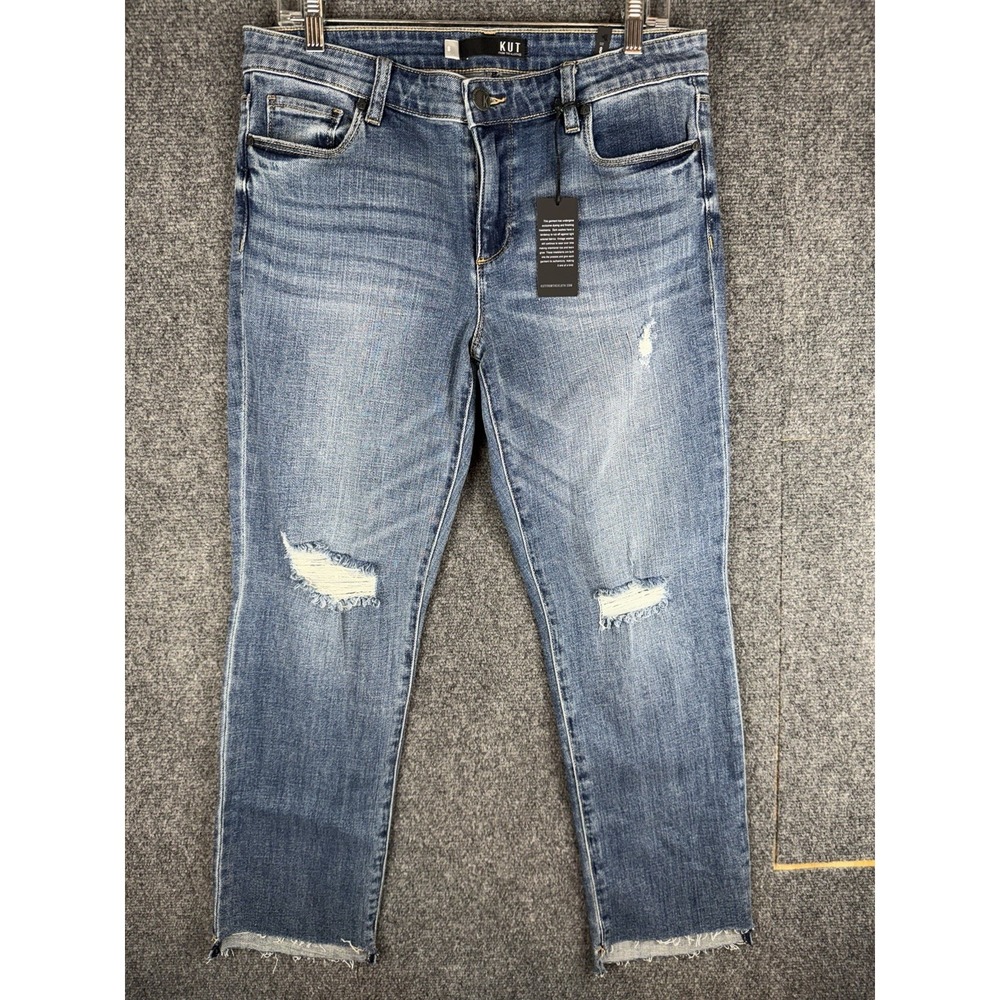 KUT from the Kloth Reese Ankle Straight Leg Jeans Size 8 Dark Blue Womens Raw